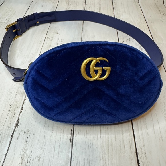 Gucci GG Matelasse Belt Bag Blue Velvet 85/34 Original Strap And COA - Picture 1 of 13